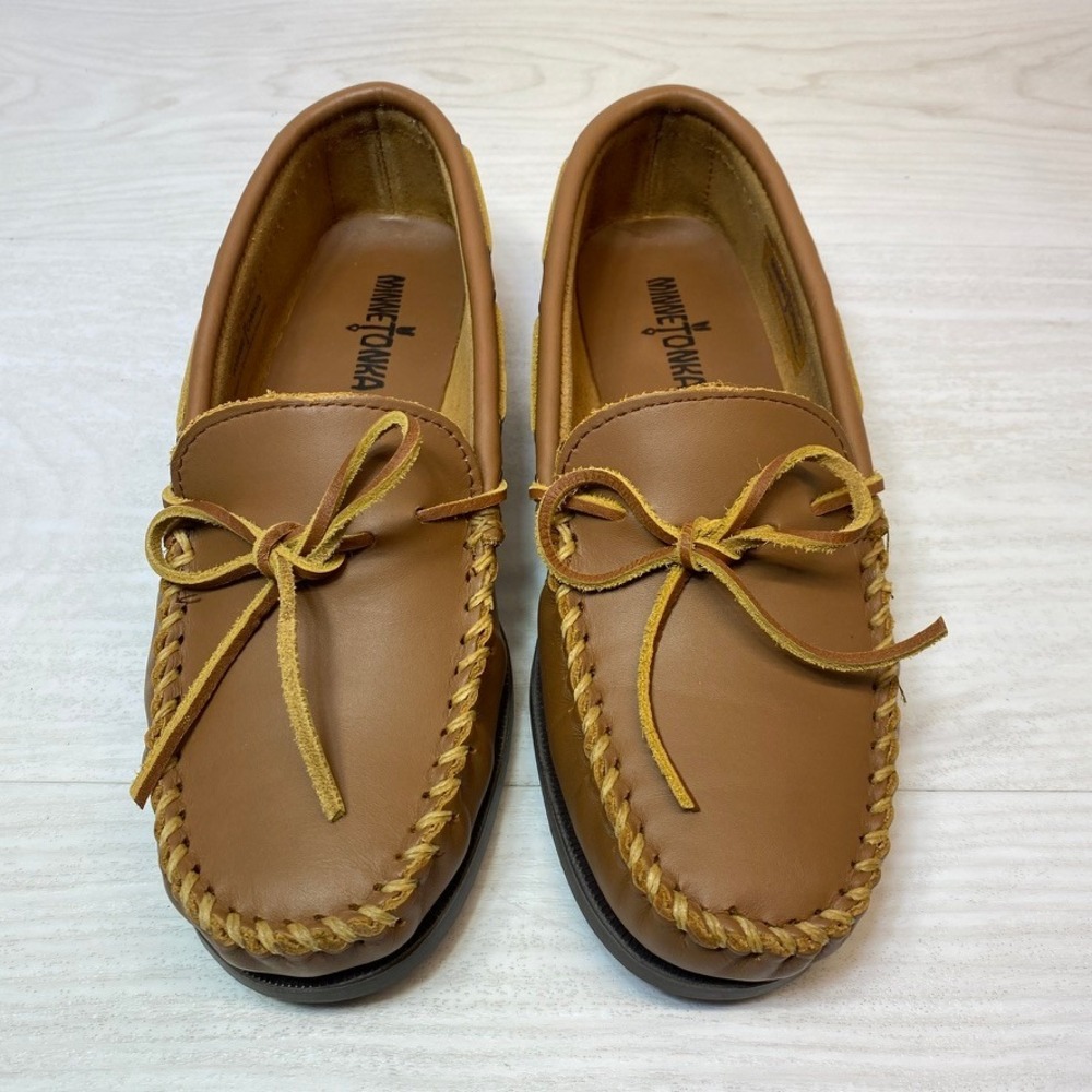 Minnetonka Mens 7 Camp Moc Loafers Moccasins Maple Leather Whipstitch 742 Shoes